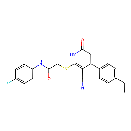 2-{[3-cyano-4-(4-ethylphenyl)-6-oxo-1,4,5,6-tetrahydropyridin-2-yl]sulfanyl}-N-(4-fluorophenyl)acetamide structure