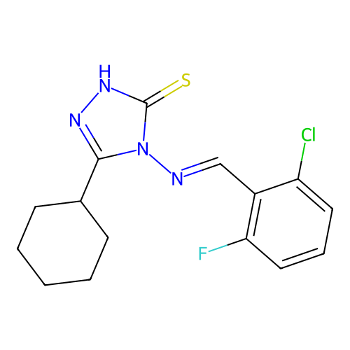 (E)-4-((2-chloro-6-fluorobenzylidene)amino)-5-cyclohexyl-4H-1,2,4-triazole-3-thiol structure