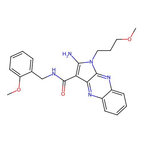 2-amino-N-(2-methoxybenzyl)-1-(3-methoxypropyl)-1H-pyrrolo[2,3-b]quinoxaline-3-carboxamide structure