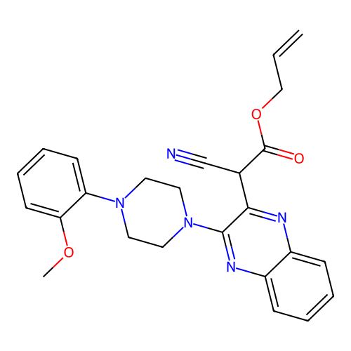 allyl 2-cyano-2-(3-(4-(2-methoxyphenyl)piperazin-1-yl)quinoxalin-2-yl)acetate structure