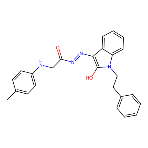 (E)-N'-(2-oxo-1-phenethylindolin-3-ylidene)-2-(p-tolylamino)acetohydrazide structure