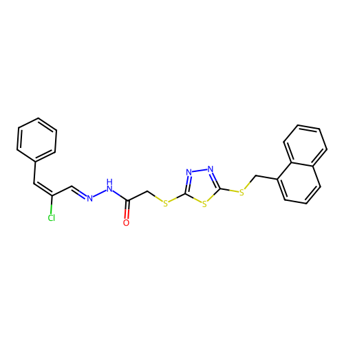 (E)-N'-((E)-2-chloro-3-phenylallylidene)-2-((5-((naphthalen-1-ylmethyl)thio)-1,3,4-thiadiazol-2-yl)thio)acetohydrazide structure