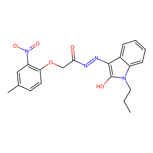 2-(4-methyl-2-nitrophenoxy)-N'-[(3E)-2-oxo-1-propyl-1,2-dihydro-3H-indol-3-ylidene]acetohydrazide structure