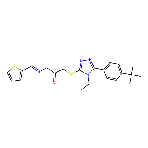 2-{[5-(4-tert-butylphenyl)-4-ethyl-4H-1,2,4-triazol-3-yl]sulfanyl}-N'-[(E)-thiophen-2-ylmethylidene]acetohydrazide structure