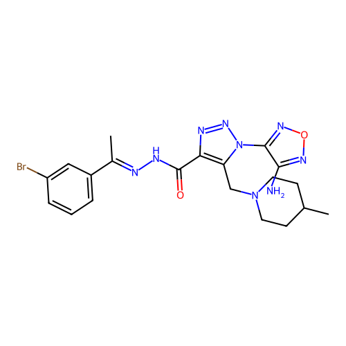 (E)-1-(4-amino-1,2,5-oxadiazol-3-yl)-N'-(1-(3-bromophenyl)ethylidene)-5-((4-methylpiperidin-1-yl)methyl)-1H-1,2,3-triazole-4-carbohydrazide structure