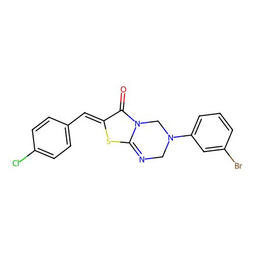 (7Z)-3-(3-bromophenyl)-7-(4-chlorobenzylidene)-3,4-dihydro-2H-[1,3]thiazolo[3,2-a][1,3,5]triazin-6(7H)-one structure