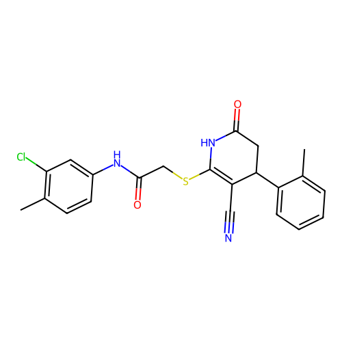 N-(3-chloro-4-methylphenyl)-2-{[3-cyano-4-(2-methylphenyl)-6-oxo-1,4,5,6-tetrahydropyridin-2-yl]sulfanyl}acetamide structure