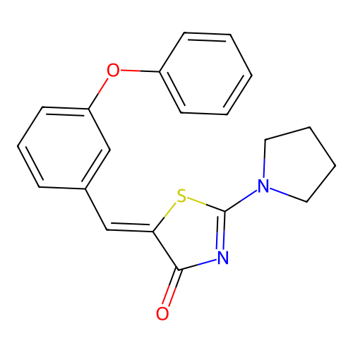 (5Z)-5-(3-phenoxybenzylidene)-2-(pyrrolidin-1-yl)-1,3-thiazol-4(5H)-one structure