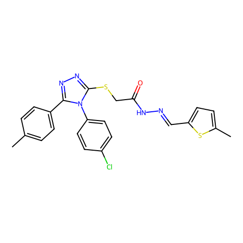 2-{[4-(4-chlorophenyl)-5-(4-methylphenyl)-4H-1,2,4-triazol-3-yl]sulfanyl}-N'-[(E)-(5-methylthiophen-2-yl)methylidene]acetohydrazide structure