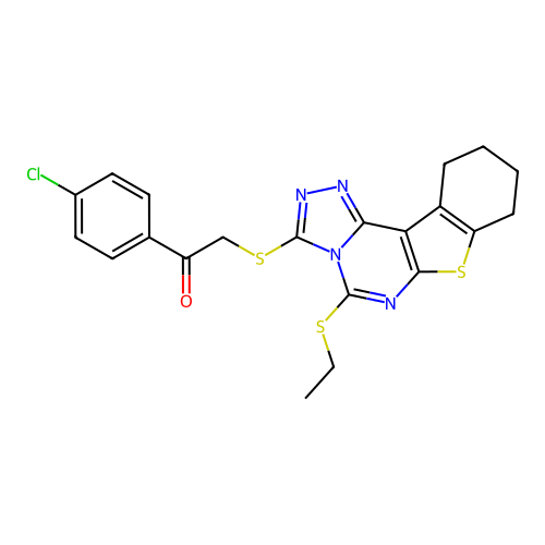 1-(4-chlorophenyl)-2-((5-(ethylthio)-8,9,10,11-tetrahydrobenzo[4,5]thieno[3,2-e][1,2,4]triazolo[4,3-c]pyrimidin-3-yl)thio)ethanone structure