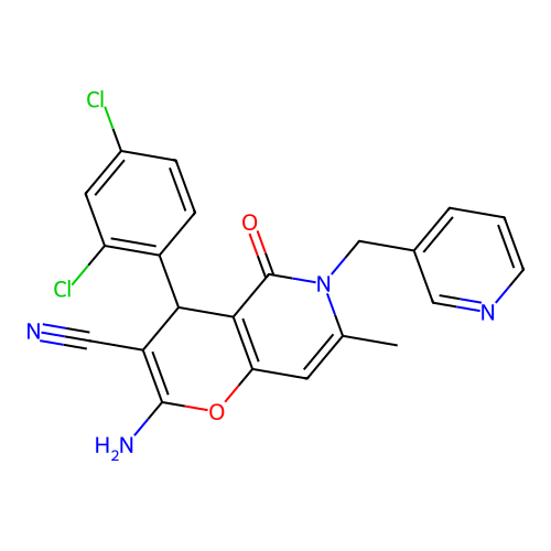 2-amino-4-(2,4-dichlorophenyl)-7-methyl-5-oxo-6-(pyridin-3-ylmethyl)-4H-pyrano[3,2-c]pyridine-3-carbonitrile structure