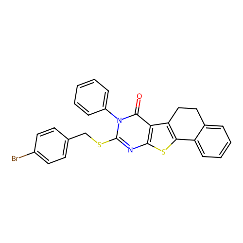 9-((4-bromobenzyl)thio)-8-phenyl-5,6-dihydronaphtho[2',1':4,5]thieno[2,3-d]pyrimidin-7(8H)-one structure