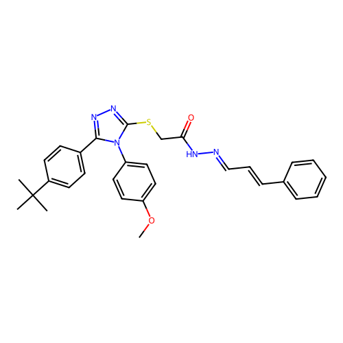 2-{[5-(4-tert-butylphenyl)-4-(4-methoxyphenyl)-4H-1,2,4-triazol-3-yl]sulfanyl}-N'-[(1E,2E)-3-phenylprop-2-en-1-ylidene]acetohydrazide structure