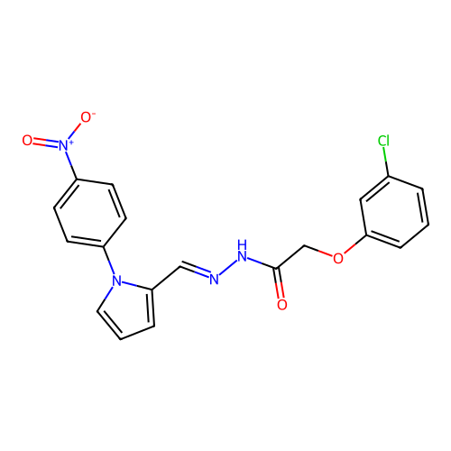 (E)-2-(3-chlorophenoxy)-N'-((1-(4-nitrophenyl)-1H-pyrrol-2-yl)methylene)acetohydrazide structure