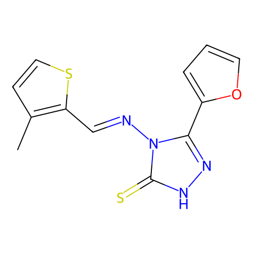 5-(2-furyl)-4-{[(3-methyl-2-thienyl)methylene]amino}-4H-1,2,4-triazole-3-thiol structure