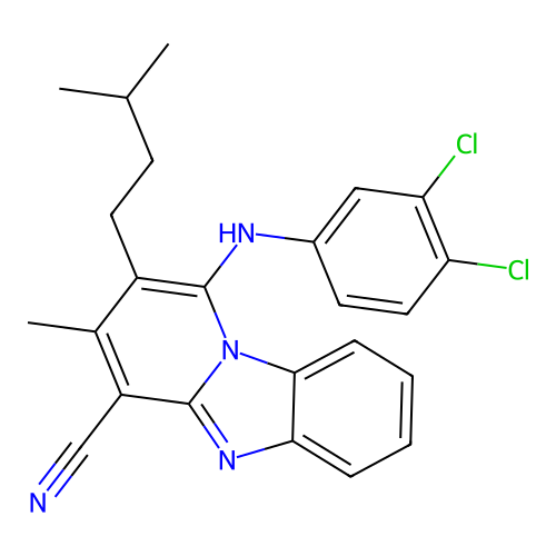 1-[(3,4-dichlorophenyl)amino]-3-methyl-2-(3-methylbutyl)pyrido[1,2-a]benzimidazole-4-carbonitrile structure