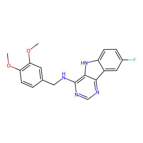 N-(3,4-dimethoxybenzyl)-8-fluoro-5H-pyrimido[5,4-b]indol-4-amine structure