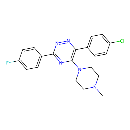 6-(4-Chlorophenyl)-3-(4-fluorophenyl)-5-(4-methylpiperazin-1-yl)-1,2,4-triazine structure