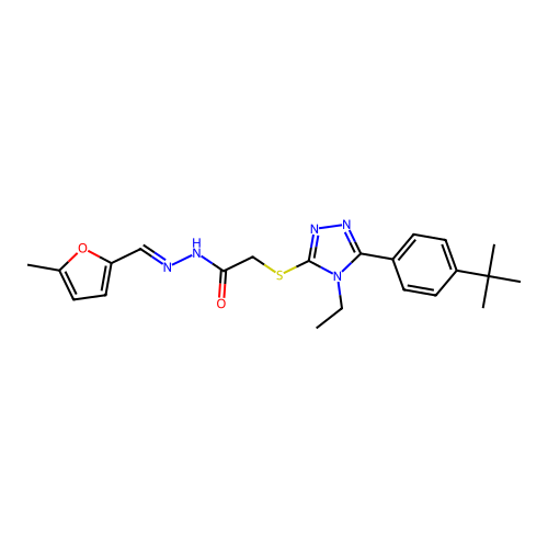 2-{[5-(4-tert-butylphenyl)-4-ethyl-4H-1,2,4-triazol-3-yl]sulfanyl}-N'-[(E)-(5-methylfuran-2-yl)methylidene]acetohydrazide structure