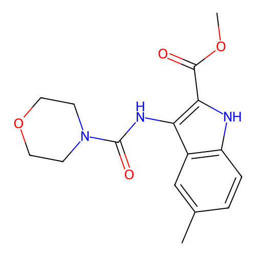 methyl 5-methyl-3-[(morpholin-4-ylcarbonyl)amino]-1H-indole-2-carboxylate structure