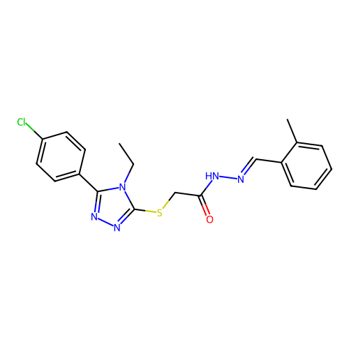 2-{[5-(4-chlorophenyl)-4-ethyl-4H-1,2,4-triazol-3-yl]sulfanyl}-N'-[(E)-(2-methylphenyl)methylidene]acetohydrazide structure