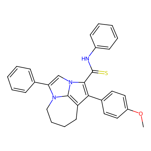 1-(4-methoxyphenyl)-N,4-diphenyl-5,6,7,8-tetrahydro-2a,4a-diazacyclopenta[cd]azulene-2-carbothioamide structure