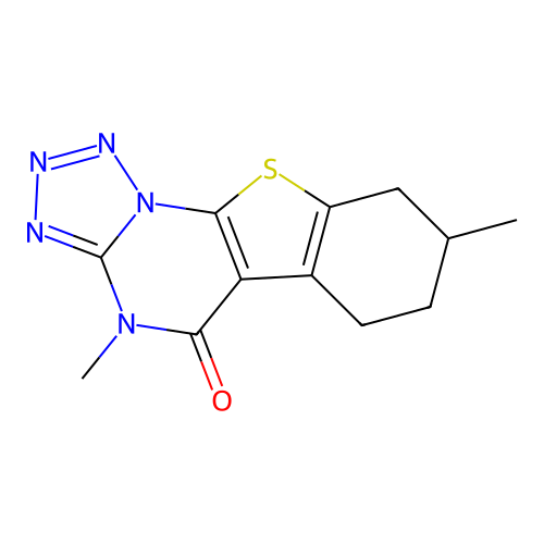 4,8-dimethyl-6,7,8,9-tetrahydro[1]benzothieno[3,2-e]tetrazolo[1,5-a]pyrimidin-5(4H)-one structure