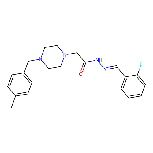N-[(E)-(2-fluorophenyl)methylideneamino]-2-[4-[(4-methylphenyl)methyl]piperazin-1-yl]acetamide structure
