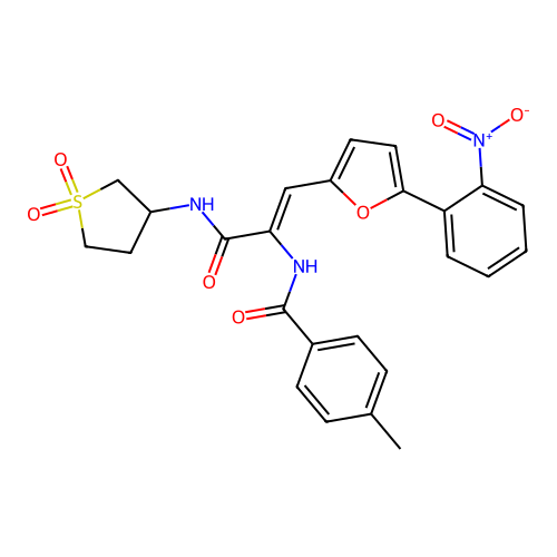 (2Z)-N-(1,1-dioxothiolan-3-yl)-2-[(4-methylphenyl)carbonylamino]-3-[5-(2-nitro phenyl)(2-furyl)]prop-2-enamide structure