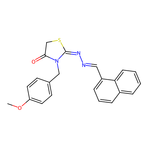 (E)-3-(4-methoxybenzyl)-2-((E)-(naphthalen-1-ylmethylene)hydrazono)thiazolidin-4-one structure
