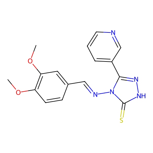 (E)-4-((3,4-dimethoxybenzylidene)amino)-5-(pyridin-3-yl)-4H-1,2,4-triazole-3-thiol structure