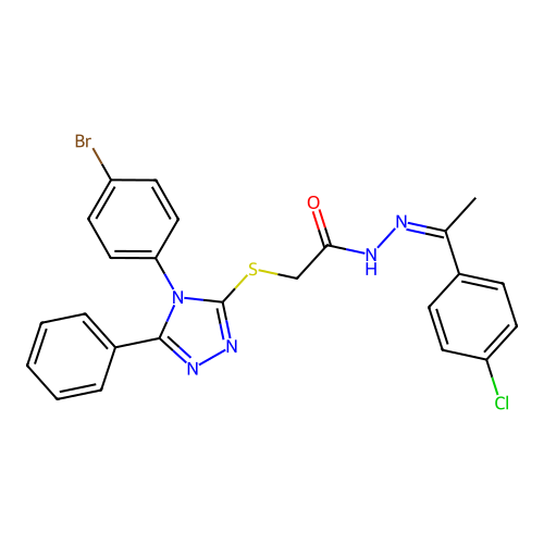 2-[[4-(4-bromophenyl)-5-phenyl-1,2,4-triazol-3-yl]sulfanyl]-N-[(E)-1-(4-chlorophenyl)ethylideneamino]acetamide structure