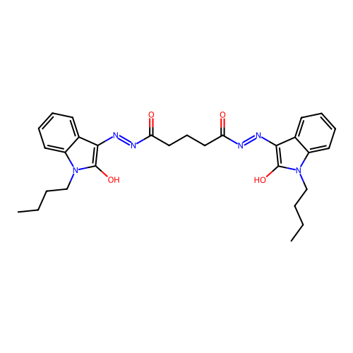 (N'1Z,N'5E)-N'1,N'5-bis(1-butyl-2-oxoindolin-3-ylidene)glutarohydrazide structure
