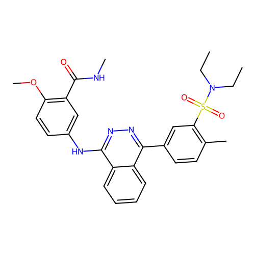 5-({4-[3-(diethylsulfamoyl)-4-methylphenyl]phthalazin-1-yl}amino)-2-methoxy-N-methylbenzamide structure