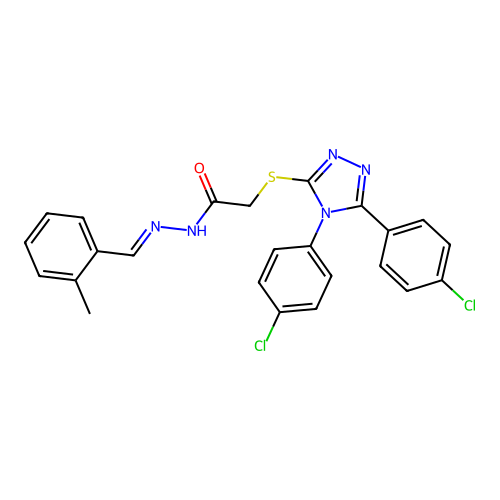 2-{[4,5-bis(4-chlorophenyl)-4H-1,2,4-triazol-3-yl]sulfanyl}-N'-[(E)-(2-methylphenyl)methylidene]acetohydrazide structure