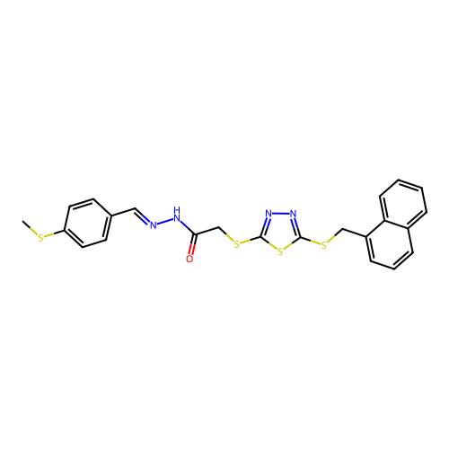 (E)-N'-(4-(methylthio)benzylidene)-2-((5-((naphthalen-1-ylmethyl)thio)-1,3,4-thiadiazol-2-yl)thio)acetohydrazide structure