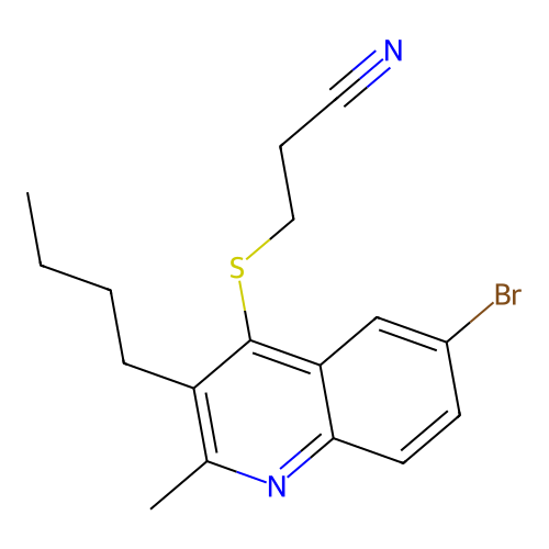 3-[(6-Bromo-3-butyl-2-methyl-4-quinolinyl)thio]propanenitrile structure