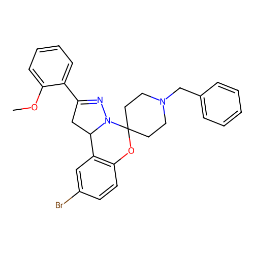1'-benzyl-9-bromo-2-(2-methoxyphenyl)-1,10b-dihydrospiro[benzo[e]pyrazolo[1,5-c][1,3]oxazine-5,4'-piperidine] structure