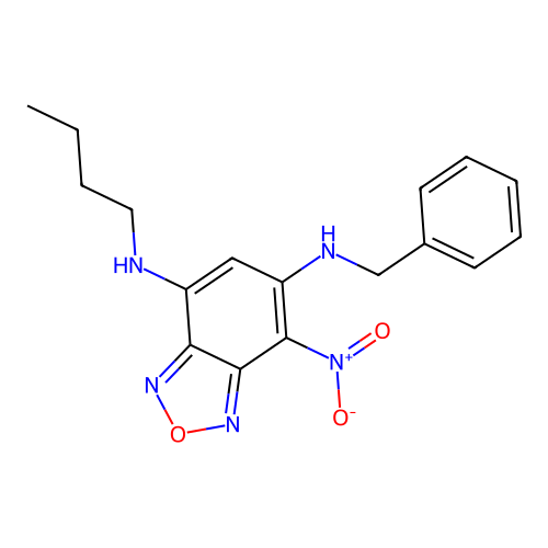 N~6~-benzyl-N~4~-butyl-7-nitro-2,1,3-benzoxadiazole-4,6-diamine structure
