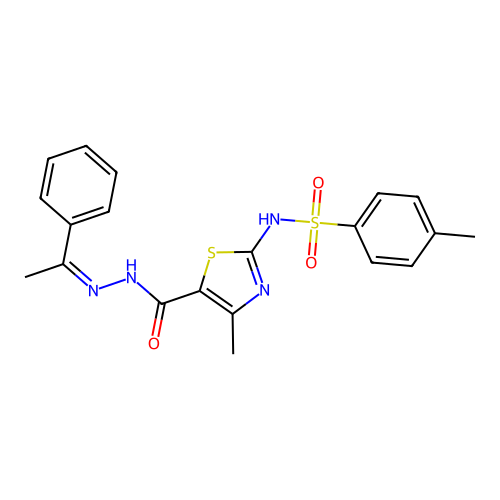 (Z)-4-methyl-N-(4-methyl-5-(2-(1-phenylethylidene)hydrazinecarbonyl)thiazol-2-yl)benzenesulfonamide structure