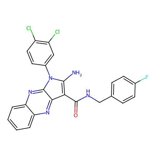 2-amino-1-(3,4-dichlorophenyl)-N-(4-fluorobenzyl)-1H-pyrrolo[2,3-b]quinoxaline-3-carboxamide structure