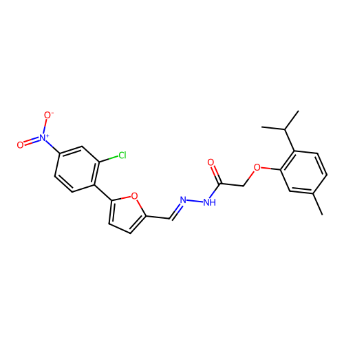 N'-{(E)-[5-(2-chloro-4-nitrophenyl)furan-2-yl]methylidene}-2-[5-methyl-2-(propan-2-yl)phenoxy]acetohydrazide structure