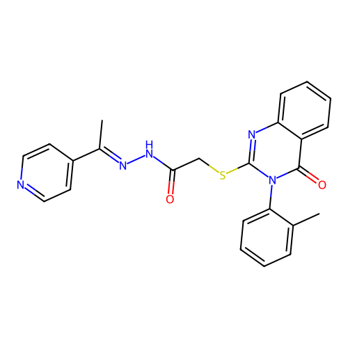 2-{[3-(2-methylphenyl)-4-oxo-3,4-dihydroquinazolin-2-yl]sulfanyl}-N'-[(1E)-1-(pyridin-4-yl)ethylidene]acetohydrazide structure