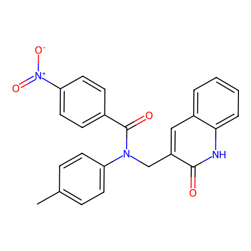 N-(4-methylphenyl)-4-nitro-N-[(2-oxo-1H-quinolin-3-yl)methyl]benzamide structure