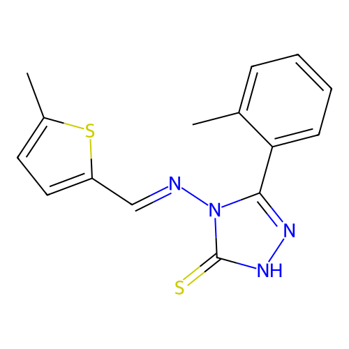 3-(2-methylphenyl)-4-[(E)-(5-methylthiophen-2-yl)methylideneamino]-1H-1,2,4-triazole-5-thione structure
