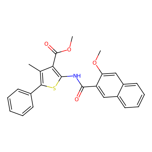 methyl 2-(3-methoxy-2-naphthamido)-4-methyl-5-phenylthiophene-3-carboxylate structure