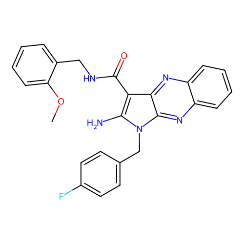 2-amino-1-(4-fluorobenzyl)-N-(2-methoxybenzyl)-1H-pyrrolo[2,3-b]quinoxaline-3-carboxamide structure