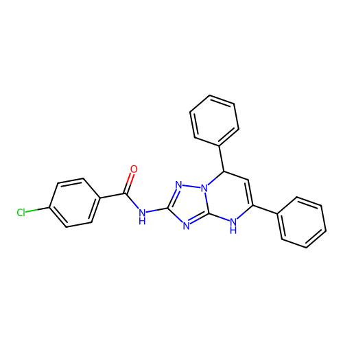 4-chloro-N-(2,4-diphenyl-1,5,7,9-tetrazabicyclo[4.3.0]nona-3,5,7-trien-8-yl)benzamide structure