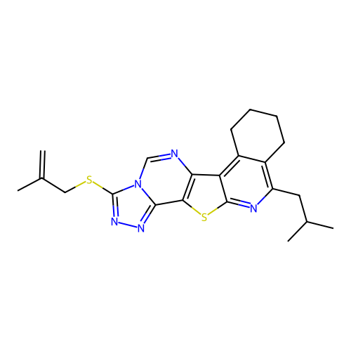 11-isobutyl-3-((2-methylallyl)thio)-7,8,9,10-tetrahydro-[1,2,4]triazolo[4'',3'':1',6']pyrimido[4',5':4,5]thieno[2,3-c]isoquinoline structure