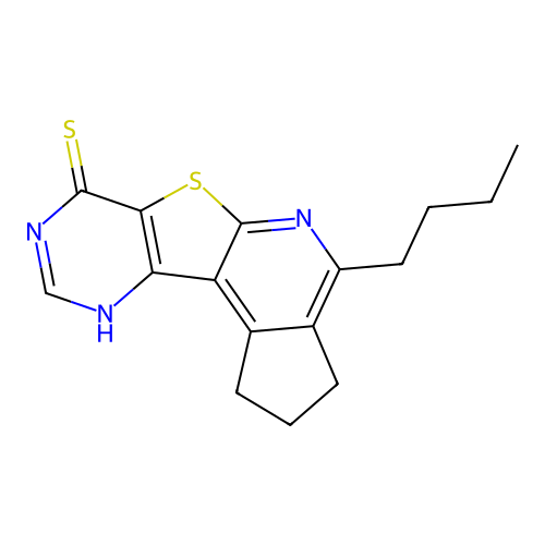 4-butyl-2,3-dihydro-1H-cyclopenta[4',5']pyrido[3',2':4,5]thieno[3,2-d]pyrimidine-7(8H)-thione structure